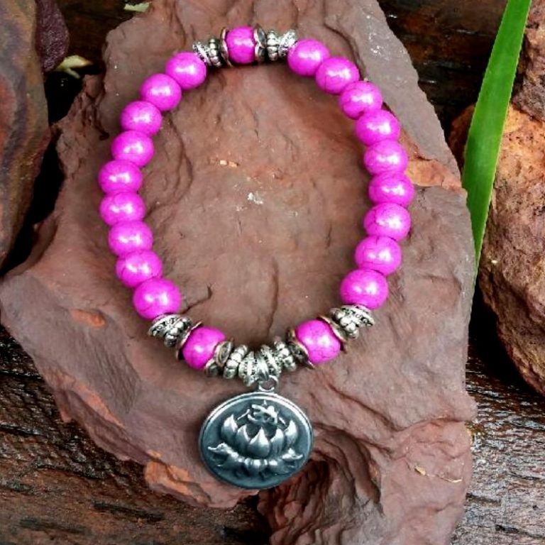 Crystal Bracelet - Purple Magnesite & Lotus Charm